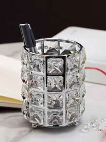 1 pieza Soporte de lujo europeo para pinceles de maquillaje de cristal, taza de almacenamiento con forma redonda y creativa