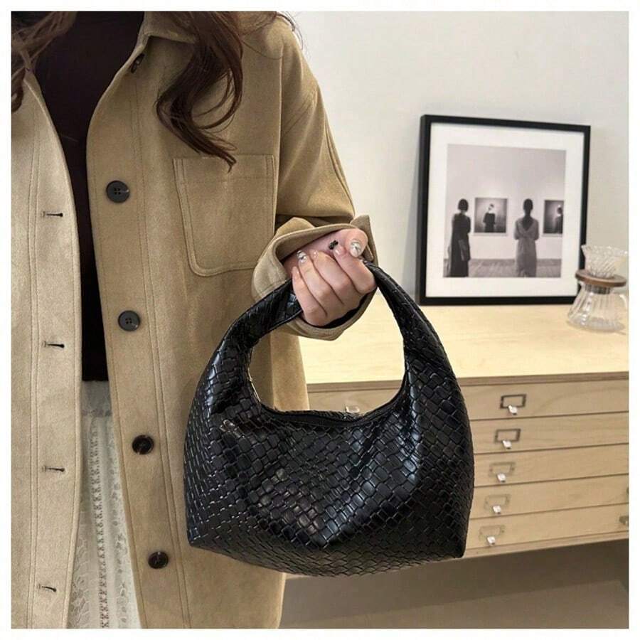 High-Quality Stylish Handbags For Women 2025, New Style, Leisure Niche, Woven Pattern, Dumpling Bag, All-Match Handbags High-Quality Stylish Handbags For Women 2025, New Style, Leisure Niche, Woven Pattern, Dumpling Bag, All-Match Handbags - Black - View 1