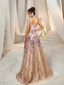 Faeriesty 女士优雅华丽渐变花卉亮片正式派对礼服，后背系带，及地长裙摆 | 适合婚礼、盛大晚宴、戛纳派对及夏季度假的奢华晚礼服