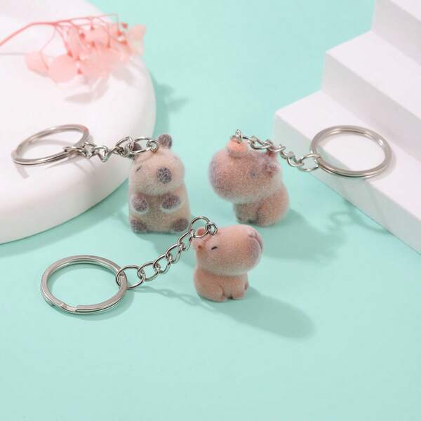 Chaveiro Fofo de Resinado Aveludado 3D de Capivara em Desenho Animado, Casal de Animais em Desenho Animado Detalhado e Adorável, Pingente de Bolsa/Telefone/Chaveiro, Acessório de Carro, Enfeite de Mochila para Escola, Brinde de Festa