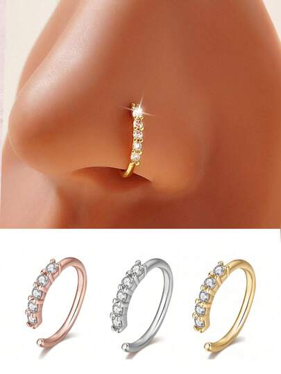 1Pc Fashion Fake Nose Rings No Need For Perforated Single-Row Miniature Artificial Zirconia For Women Fine Drill Exquisite With Drill Opening Fake Nose Piercing Jewelry Party Gifts
