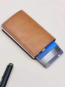 1pc RFID Blocking Aluminum Box Faux Leather High-End Card Holder - Multicolor - View 7