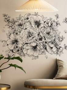 1pc Home Decorations Black Flower Wall Sticker, Modern Floral Pattern Wall Decal For Home,Stickers,Wall Decal,Vinyl Decal For Home Decorations, Wall Decoration Items Refresh Your Home