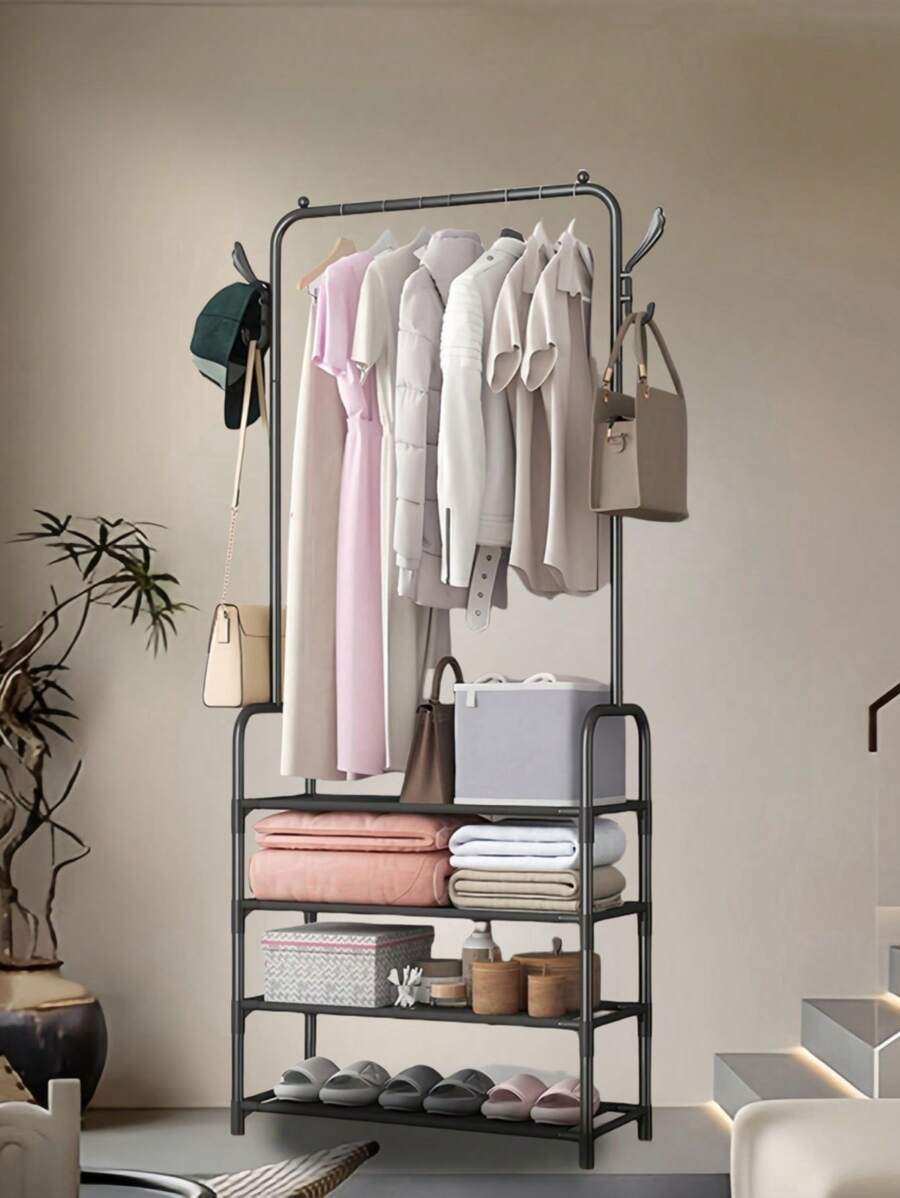 1pc Portable Closet Organizer, Multifunction Clothes, Hat, Shoe Rack, Approx. 24 Inch Wide, Movable, Easy To Assemble, Suitable For Living Room, Entrance, Bedroom, Study Room, Office, Holiday Gift, Christmas Gift