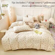 3pcs Floral Print Duvet Cover Set (1*Duvet Cover + 2*Pillowcases), Skin-Friendly Fabric, Soft Handle, 100% Polyester, Machine Washable, Suitable For All Seasons, Thanksgiving And Valentine's Day