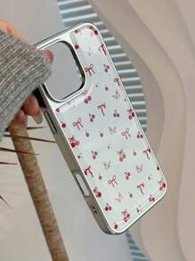 1 szt. galwanizowane żywiczne etui na telefon z kokardą wiśniową, koreański styl, kompatybilne z 'em, kompatybilne z serią 16/15/14/13, minimalistyczny design