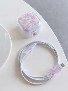 可爱蝴蝶结充电器保护套适用于英国 20W 快速充电适配器，防摔透明保护套适用于手机、iPad、三角插头充电器 - 粉色 - 查看 5