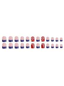 96 pièces Ongles courts, Faux Ongles Carrés, Ongles Français Bleus, Motif Étoile, Ongles Pression Y2k, Faux Ongles Mignons, Fournitures pour Ongles, Salon de Manucure, Ongles, Convient pour le Jour de l'Indépendance pour les Femmes et les Filles