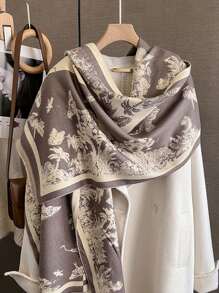 1 pieza de 65*185cm Bufanda/manta con estampado colorido de pájaros y flores, suave y cálida, de uso casual y multifuncional para dama, sensación de cachemira, regalo para salidas de invierno, bodas y vestidos de noche