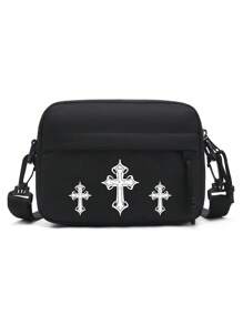 Slant Shoulder Bag, Casual Minimalist Solid Color Small Square Crossbody Bag For Men, Daily Versatile Lightweight Nylon Water-Resistant Sling Bag, Suitable For Teen, Summer, Outdoor, Athletic, Travel, Graduation Gift, Birthday Dress Accessories, Christian Gifts (Cross, Jesus, Raise Christ)