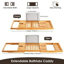 1Pc Extendable Bamboo Bathtub Caddy Tray Table, Bath Reading Tray Rack, Tablet Phone Wine Glass Holder Bathroom Decor Summer Back To School