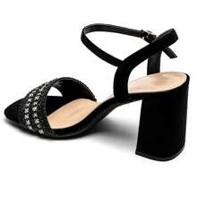 Summer Fashion Versatile Rhinestone Decor High Heel Sandals - Black - View 3