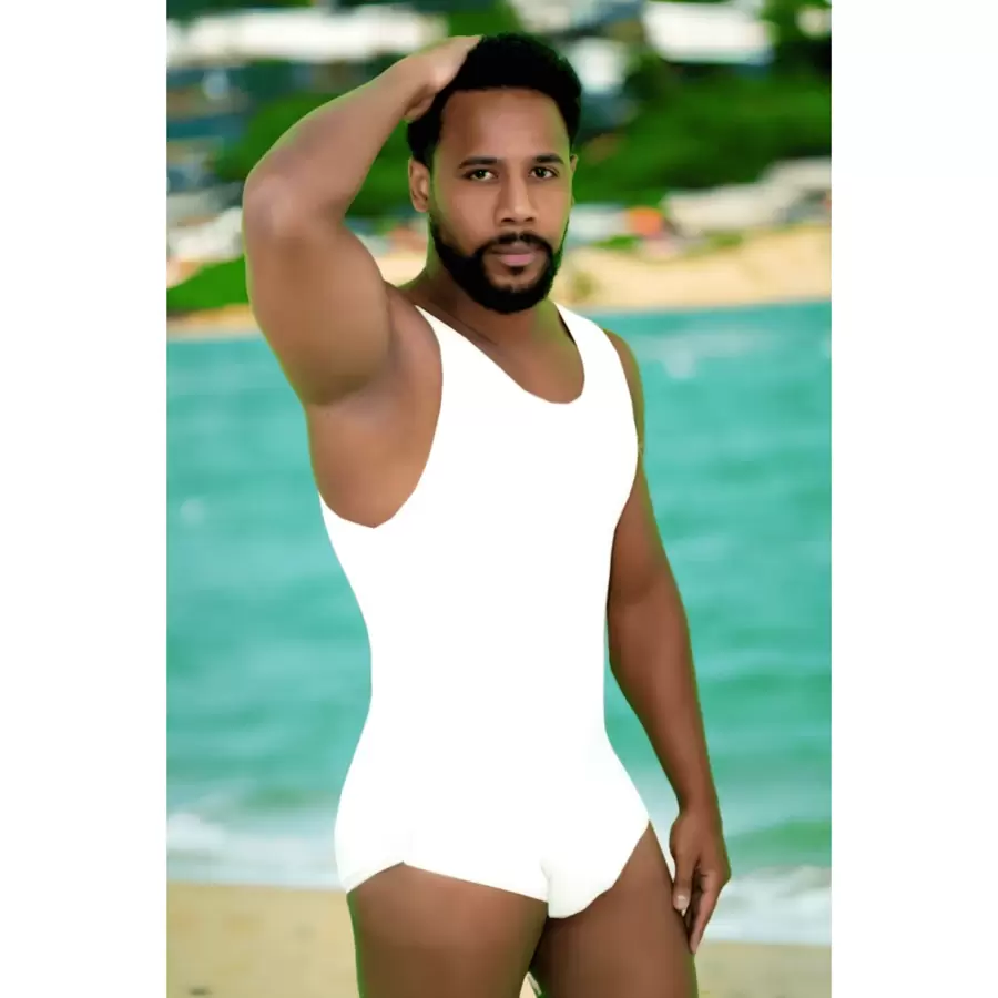 Bodysuit Regata Masculino Tecido UV Elimina Gordurinhas - Branco - Visão 1