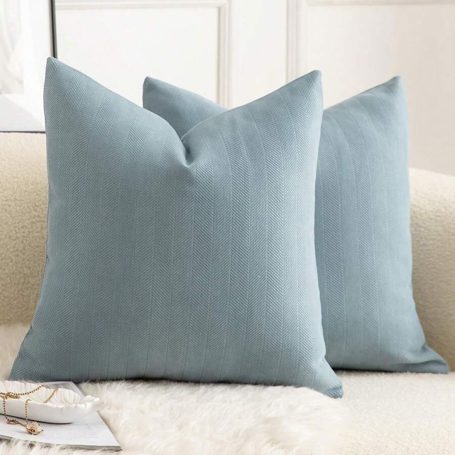 1pc Chenille Pillow Cover, Elegant Design, Soft Luxurious Decorative Cushion Cover For Sofa, Bedroom, Living Room - Light Blue - View 1