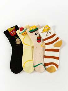 4 paires de chaussettes mi-mollet plus épaisses à rayures, style princesse absorbant l'humidité, inspiré du style universitaire, pour l'automne/hiver