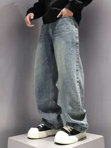 Boys Teenagers Fashionable Denim Jeans, Teen Boy Spring Autumn New Style Loose Casual Straight Pants, Teens