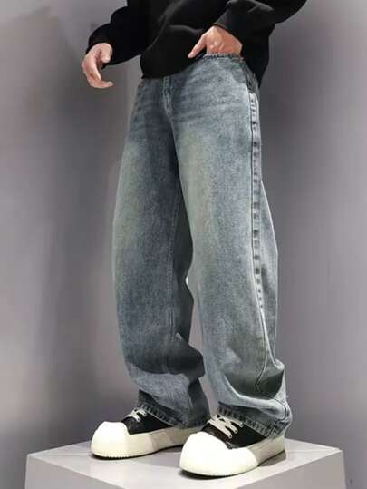 Boys Teenagers Fashionable Denim Jeans, Teen Boy Spring Autumn New Style Loose Casual Straight Pants, Teens