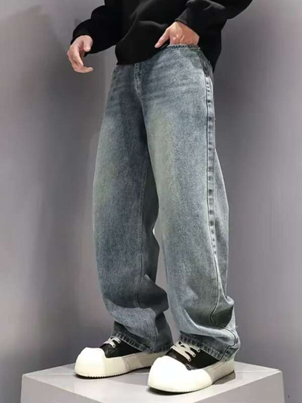 Boys Teenagers Fashionable Denim Jeans, Teen Boy Spring Autumn New Style Loose Casual Straight Pants, Teens