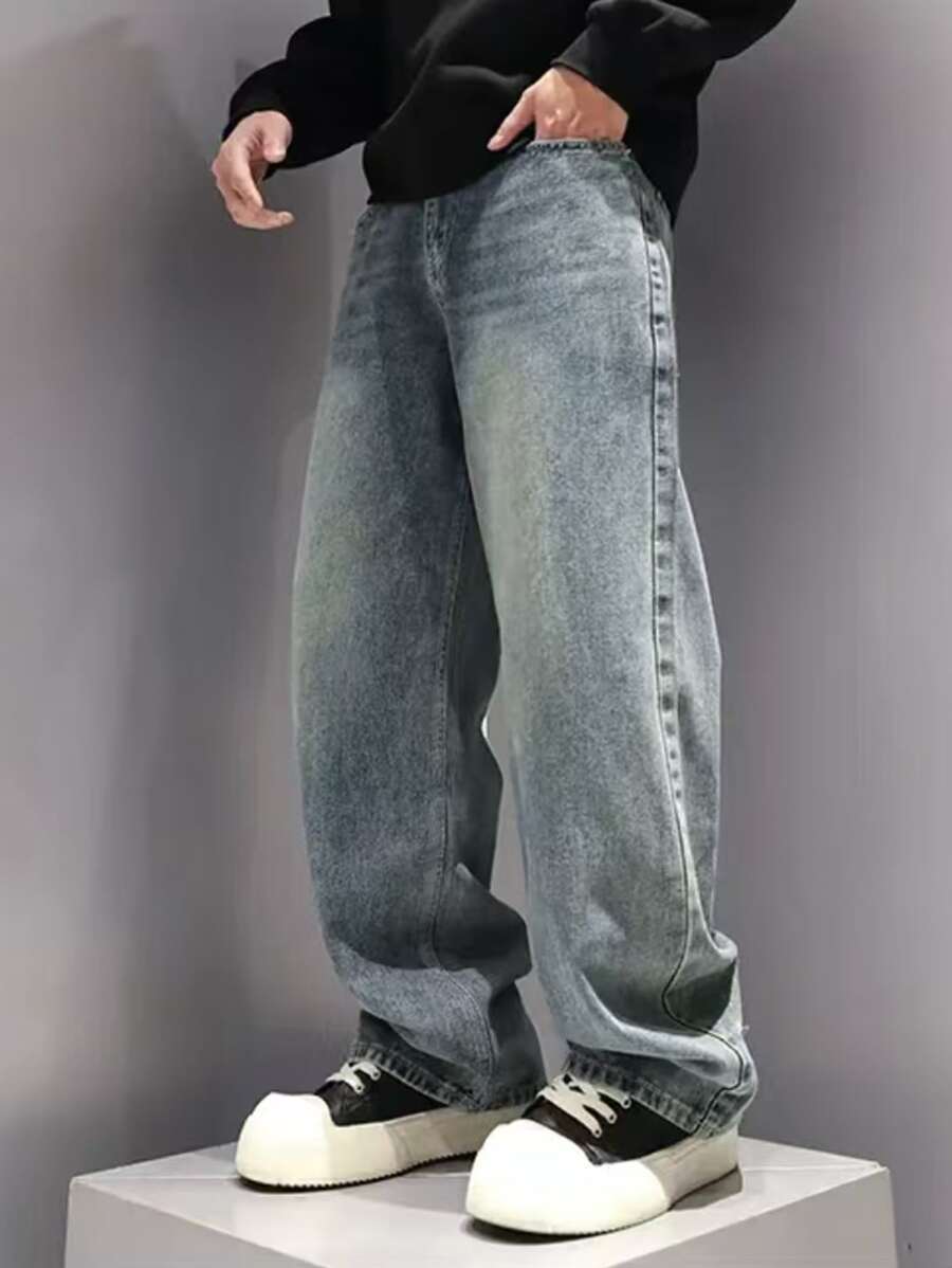 Boys Teenagers Fashionable Denim Jeans, Teen Boy Spring Autumn New Style Loose Casual Straight Pants, Teens