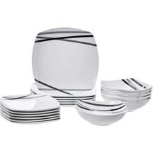 18 Piece Kitchen Dinnerware Set - Square Plates, Bowls, Service For 6