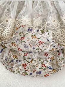 Infant/Baby Girl Round Neck Ditsy Floral Lace Mesh Romper Dress, Summer