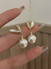1 Pair Minimalist Cubic Zirconia & Faux Pearl Heart Earrings, Elegant Design Suitable For Women, Daily & Holiday Wear