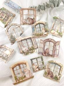 10pcs/Pack Vintage Window Stickers, For Crafts, Scrapbooking, Card Making, Planners, DIY Decorations,School Supplies,Back To School - Multicolor - View 9