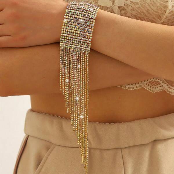 Silver Color Crystal Tassel Bracelet For Women 1Piece