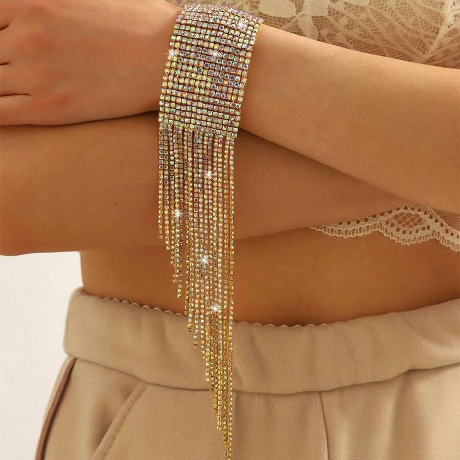 Silver Color Crystal Tassel Bracelet For Women 1Piece - Gold - View 1