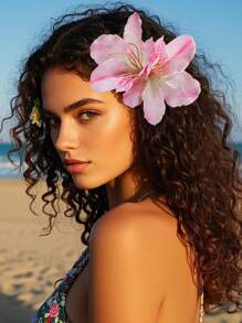 1 件仿杜鹃花发夹，适合度假、旅行、海滩、拍照、服装爪夹发夹发夹 - 彩色 - 查看 6