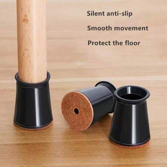 Juego de 4/8/16/24 unidades Cubiertas antideslizantes negras para patas de sillas con almohadillas de fieltro, grandes protectores de piso redondos para sillas, almohadillas protectoras de silicona para patas, cojín para escritorio/silla, accesorios pequeños para comedor, hotel, cafetería