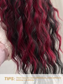 26-28英寸长黑色和酒红色波浪形合成爪式马尾假发，耐热纤维，适合女孩和女士日常佩戴 - 挑染紅色 - 查看 8