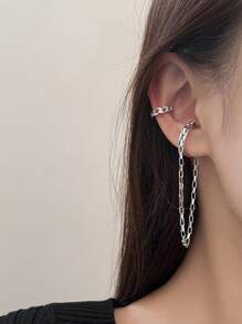 1 Pair Minimalist Style Chain Cartilage Clip Earrings, Ear Cuff For Women, Suitable For Daily Wear - Silver - View 1