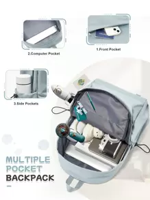 中号防水背包，轻便休闲日用背包，男女通用，防水旅行背包，适合高中、初中、小学生 - 随机新款或旧款 - 淺藍色 - 查看 6