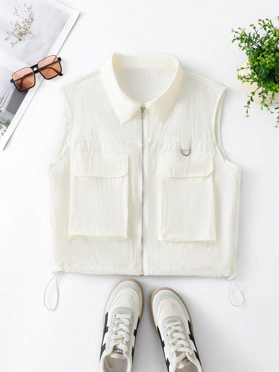 New Spring/Summer Large Pocket Design Lightweight Versatile Front Zip Sleeveless Vest For Women