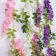 1 件人造紫藤花环，婚礼装饰挂墙花藤，节日装饰，花园装饰藤蔓，户外栅栏花环假花，婚礼天花板悬挂装饰花藤，管道缠绕人造藤