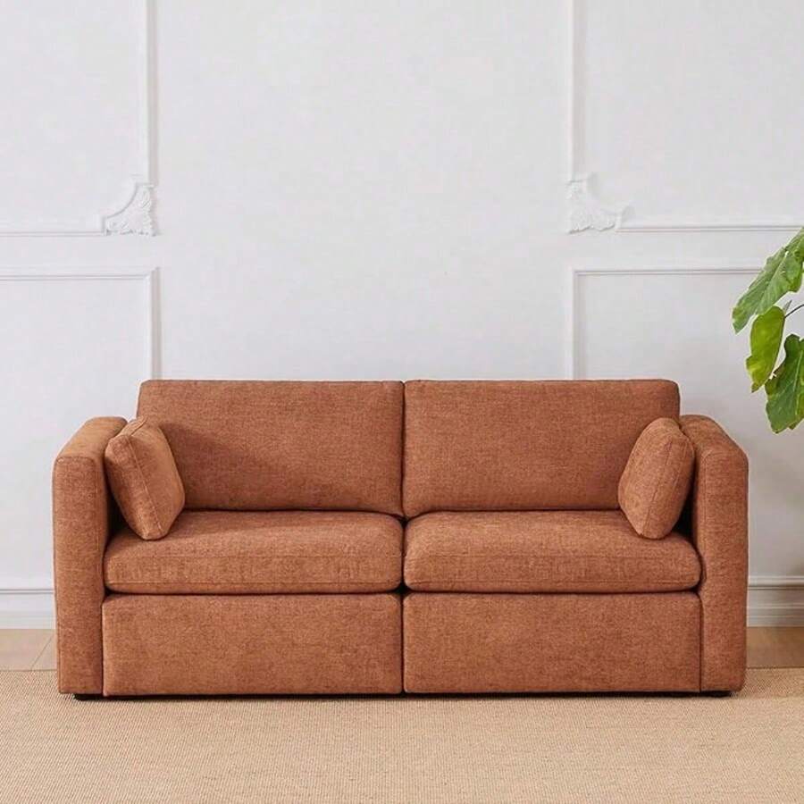 Small Modular Sectional Fabric Sofa Set, Extra Comfty Loveseat Cloud Couch, Modular Sectional Couch For Living Room, 78 Inch Width,2 Seat Modular Sofa, Terracotta - Đất nung - Xem 1