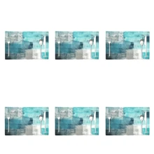 Un set în stil minimalist de 4 bucăți, servește de masă, modelul este compus din dungi albastre care curge și măsoară 12 * 18 inci. Este rezistentă la căldură și potrivită pentru gărzile de uz casnic - Multicolor - Vizualizare 14