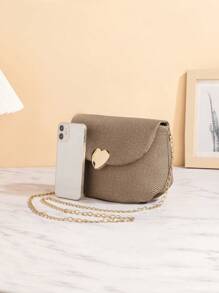 夏日节新款绗缝PU简约马鞍包，情侣款爱心五金斜挎包，金属链条单肩包，零钱包，适合女性、女生、晚宴、派对、购物、日常通勤、旅游度假等场合。 - 咖啡 - 查看 3