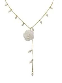 1 件优雅美丽的白色仿珍珠玫瑰项链，适合女孩日常佩戴，母亲节礼物（手工链条按尺寸切割，珍珠数量可变）