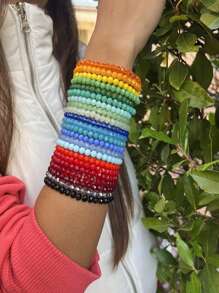 11-22 pièces/set Bracelet élastique bohème style coloré avec perles en cristal de verre, convient pour les vacances et les cadeaux pour la famille et les amis