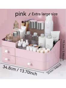大尺寸抽屉化妆品收纳盒，塑料桌面化妆品收纳架，适用于护肤品和口红，适用于假日海滩、浴室收纳、卧室收纳，大容量