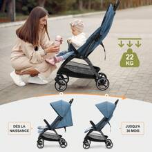 Cochecito plegable Travel Compact Ultraligero para recién nacidos de hasta 22 kg, ligero, apto para viajes, fácil de plegar, compatible con avión, con bolsa de transporte y funda para lluvia, asiento para coche