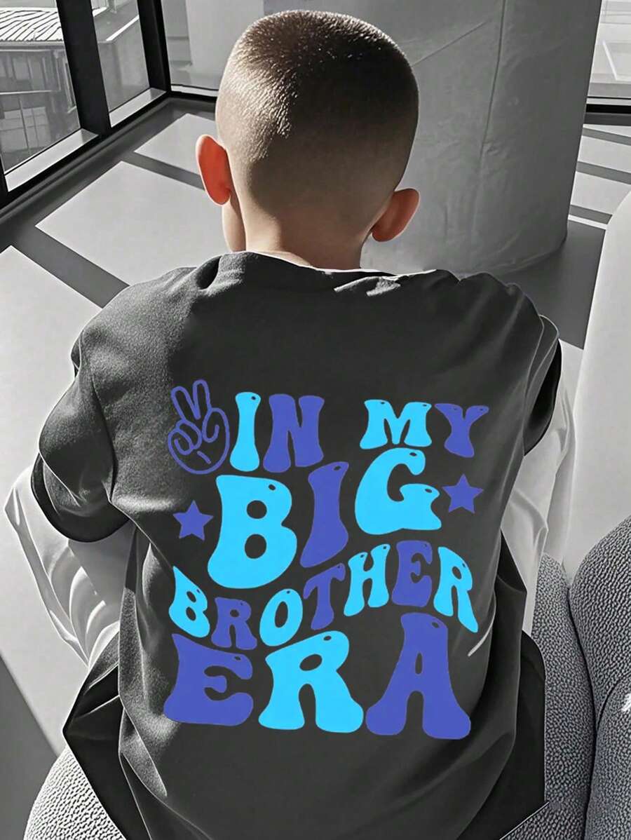 Tween Boy Casual Graphic Print Crew Neck Short Sleeve T-Shirt, Summer Top - Dark Grey - View 1