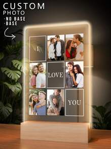 Luz nocturna personalizada de acrílico doble cara con foto, regalo personalizado para familia/amigo/novia/novio/mamá/papá, decoración del hogar, aniversario. 1 pieza multifuncional, ornamental, reutilizable, exquisita, elegante, linda, de alta calidad, personalizada, única, regalos ideales para el Día de San Valentín, decoración del Día de San Valentín