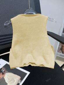 Chaleco de punto de unicolor con cuello redondo simple para mujer