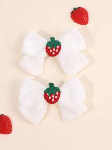 2pcs Girls Hair Bow Clips ,Cherry Decor Linen Fabric Hairpins ,Simple Hairgrips For Daily ,Hair Accessories For Kids Teens