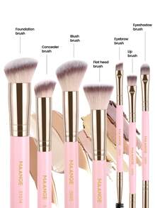 MAANGE 17pcs Professional Makeup Tool Set With 7pcs Facial Makeup Brushes & 5pcs Triangle Powder Puffs & 5pcs Mini Air Cushion Puffs, Foundation, Concealer, Blush, Contour, Eyeshadow, Lip, Eyebrow, Eyelash Brush, Best Makeup Tools With Soft Fiber And Skin Friendly For Easy Carrying, Set For Travel, Gift For Women & Girls