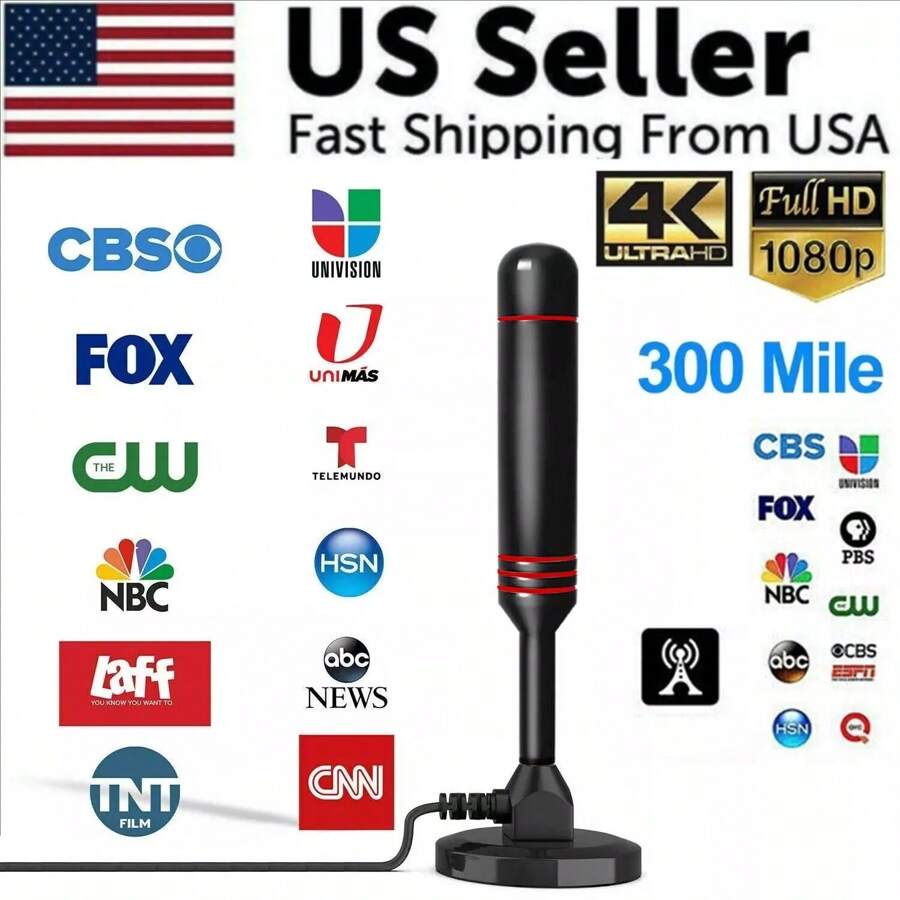 5600 Miles Digital TV Antenna Indoor HDTV Amplified Signal Booster 4K HD 1080P - Black - View 1
