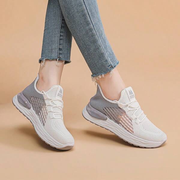 Damen atmungsaktive Mesh-Sneaker mit weicher Sohle, bequeme Plateau-Sohle mit rutschfester Außensohle, leichte Laufschuhe für Studenten, dünne Chunky Sneaker